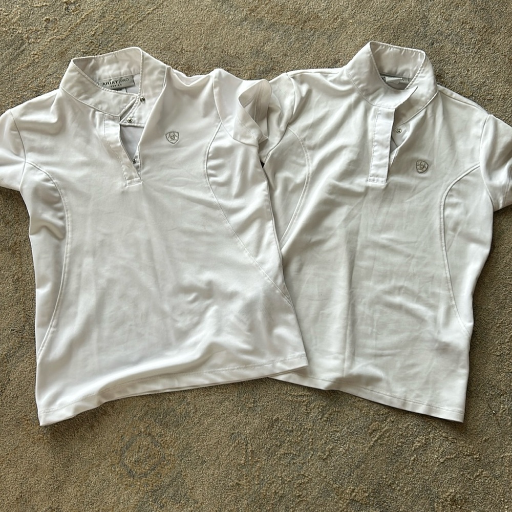 2 white Ariat aptos show shirts size 8 and 10